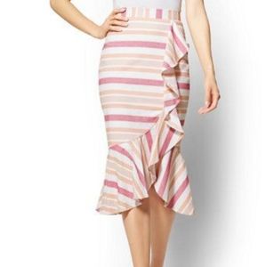 Striped Ruffled Flounced - Hem Skirt